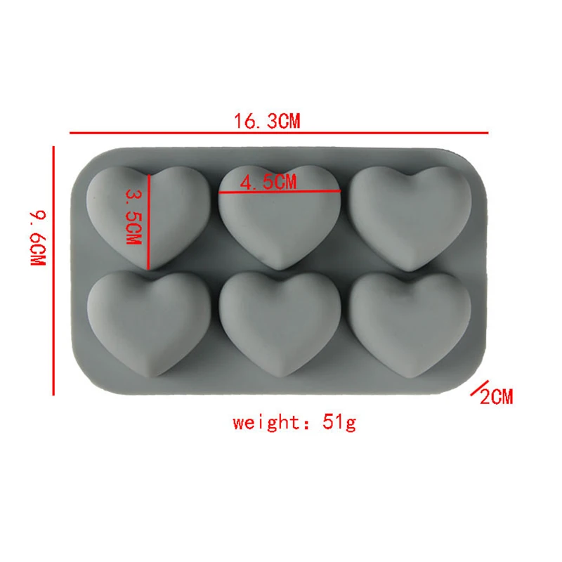 6 Cavity Soap Silicone Molds Heart Chocolate Mold Love Shape Forms Dessert Mousse Jelly Mold Confeitaria Cake Decoration Tools