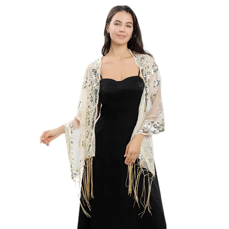 2023 New Floral Embroidery Sequins Shawls for Party Women Evening Dresses Shawl Bride Wedding Cape Female Wrap Shoulder Scarf