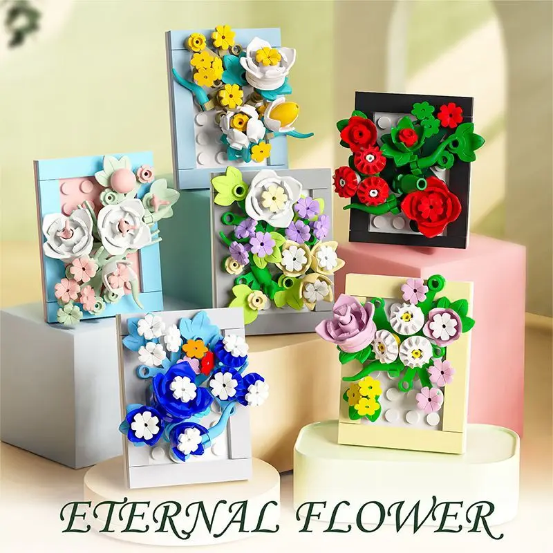 Nouveau cadre Photo fleurs construction Mode 3d Micro particules diamant brique bricolage ornements intéressants jouet pour enfants cadeau d'anniversaire