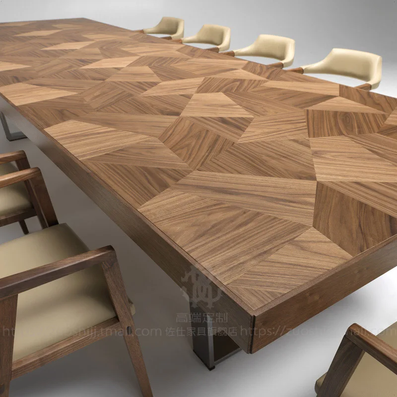 The dining table is light luxury and high-end, and the walnut eight-seater long dining table is veneer parquet