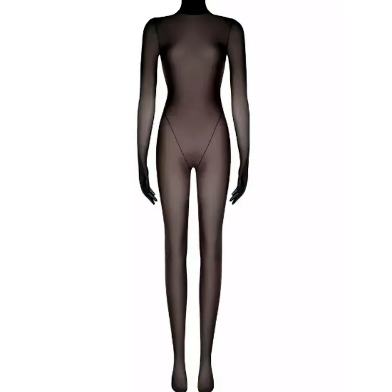 Women Jumpsuit 8d Oil Shiny Glossy Stockings Temptation Seamless Transparent Elastic Five-Finger Black Silk Full Body Socks