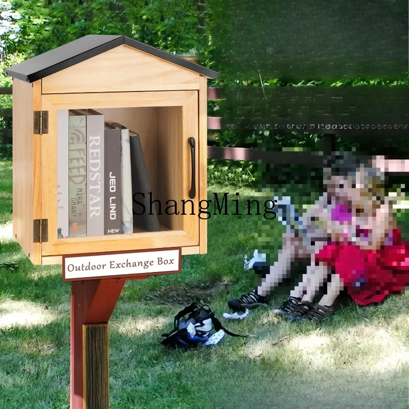 

SM New Library Box Literature Exchange Hanging Wooden Large Book Storage Box