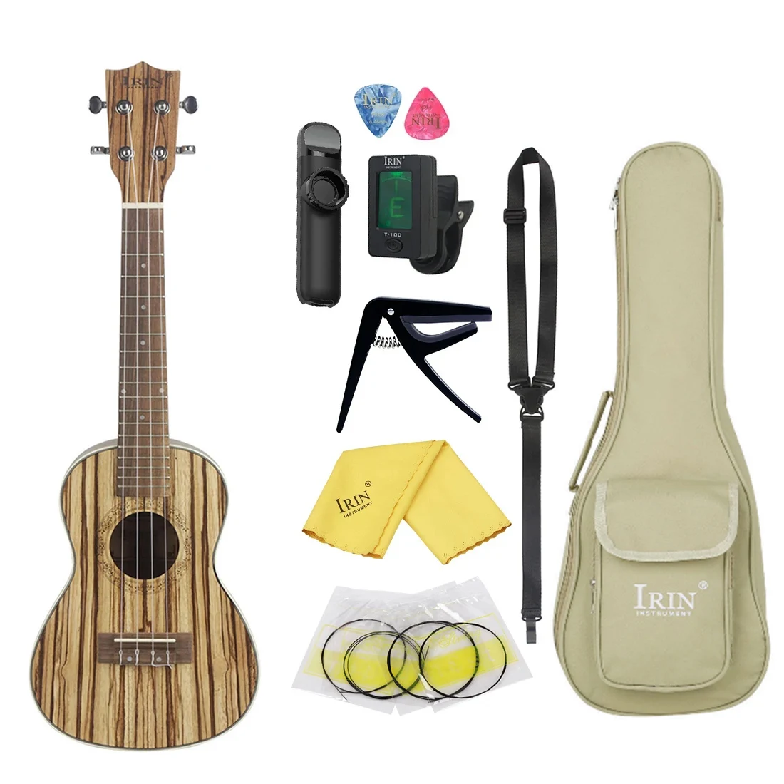 

24 Inch Ukulele Hawaiian Zebra Wood Soprano Guitarra Ukulele 4 Strings Ukulele with Tuner Strap Capo Strings Parts