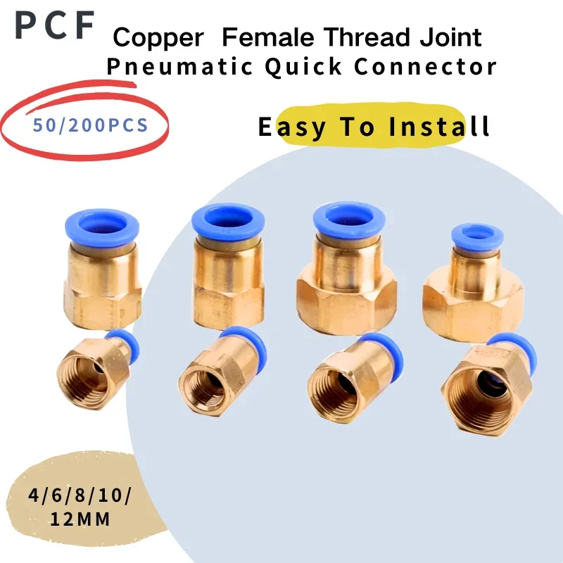 50/200PCS PCF Pneumatic Fittings,Quick Air Connectors,4mm 6mm 8mm 10mm 12mm Push-In Hose, Thread 1/8 1/4 3/8 1/2 BSPT Couplings