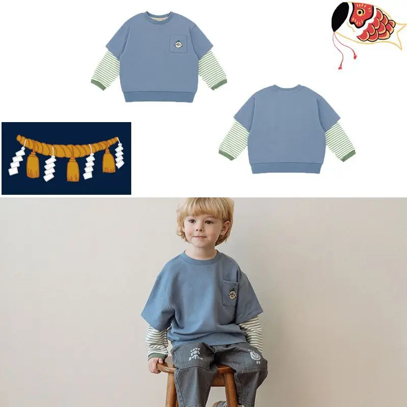 

Jenny&Dave 2023 Autumn New Product Children's Nordic Edition Children's Cartoon Dog Print Casual Fake Two Long sleeved Sweatshir