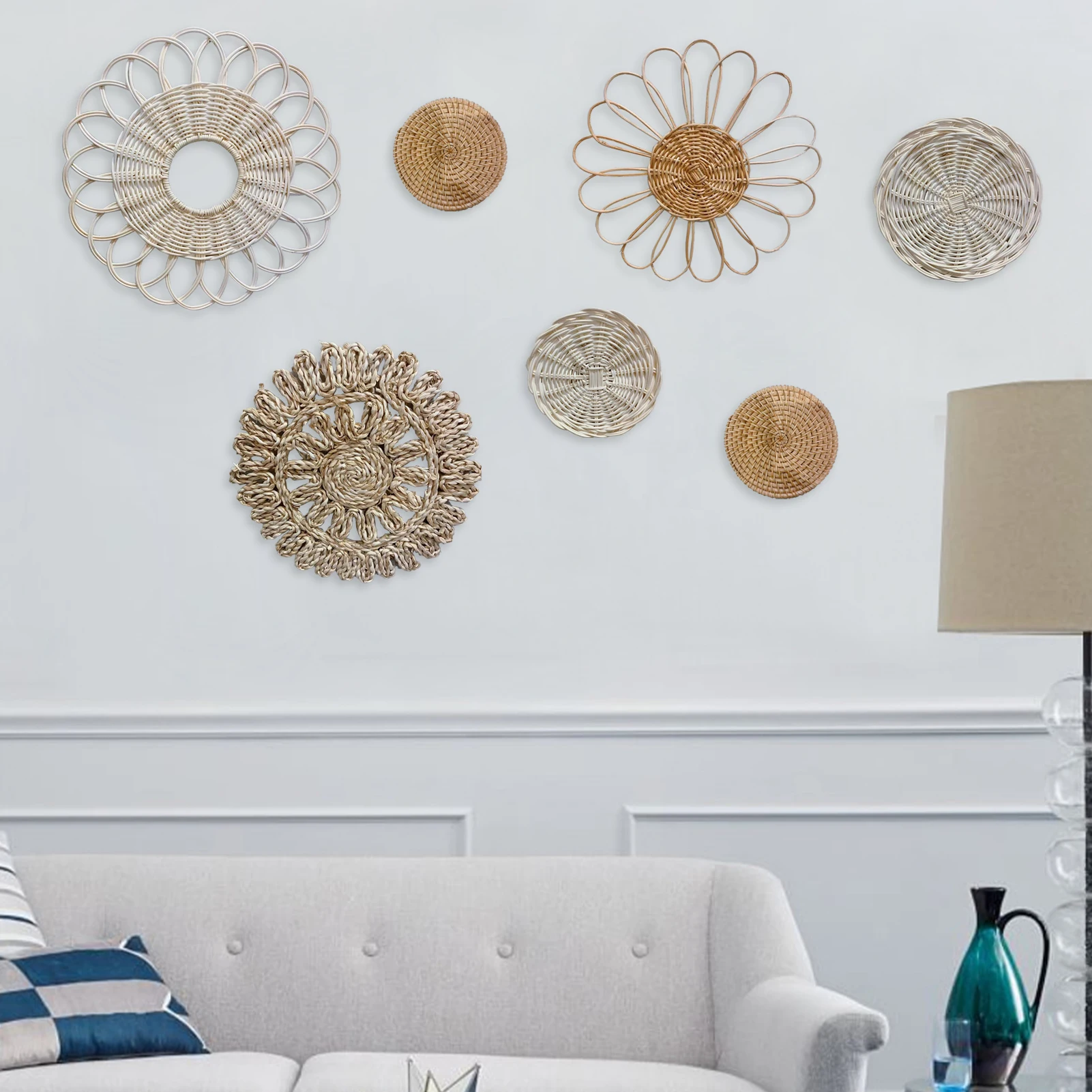 7Pcs Boho Rattan Wall Decor Se - Woven Basket Set recension och pris