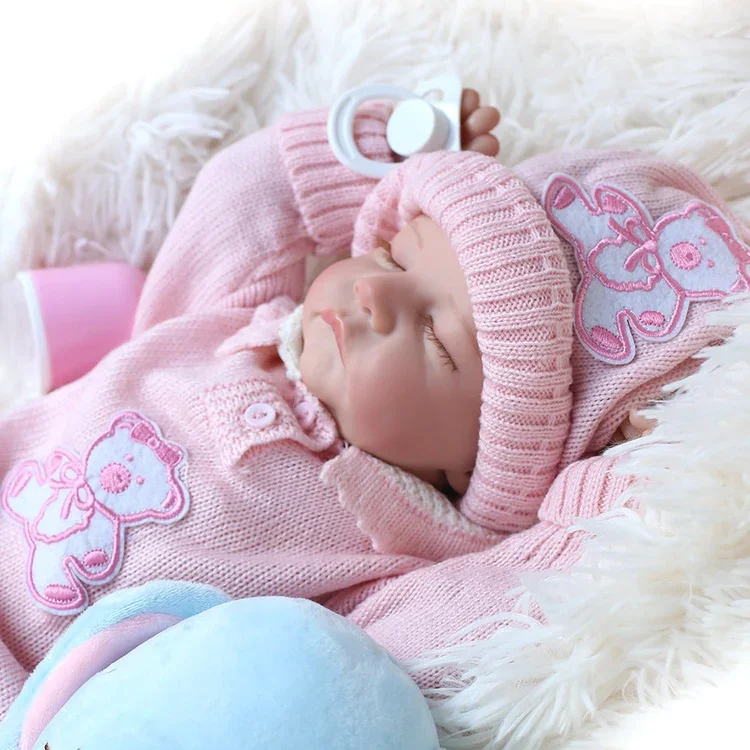 ForestBear 17-Inch 43cm Lifelike Reborn Baby Dolls - Sweet Smile, Full Body Vinyl Sleeping Baby with Toy Accessories  Ideal Gift