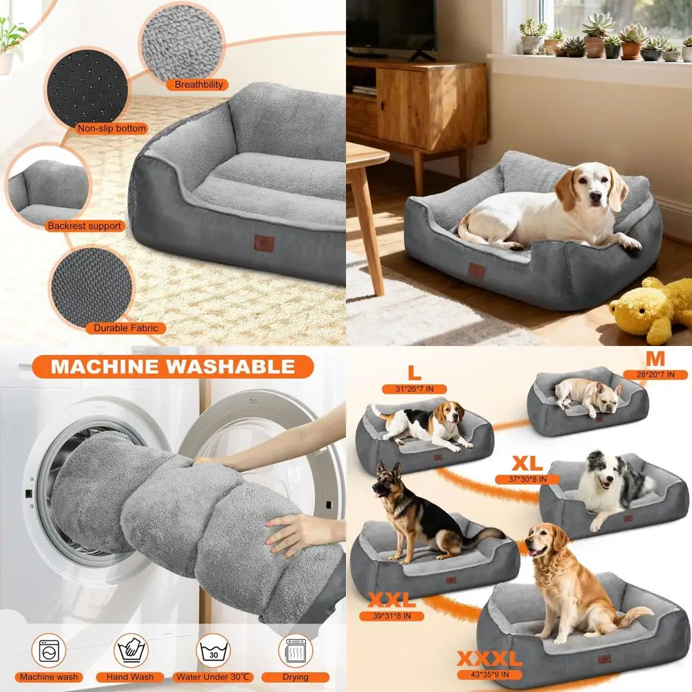 

Large Dog Bolster Bed, High-Back Couch Sofa with Non-Slip Base, 39x31x9 Inches, Grey