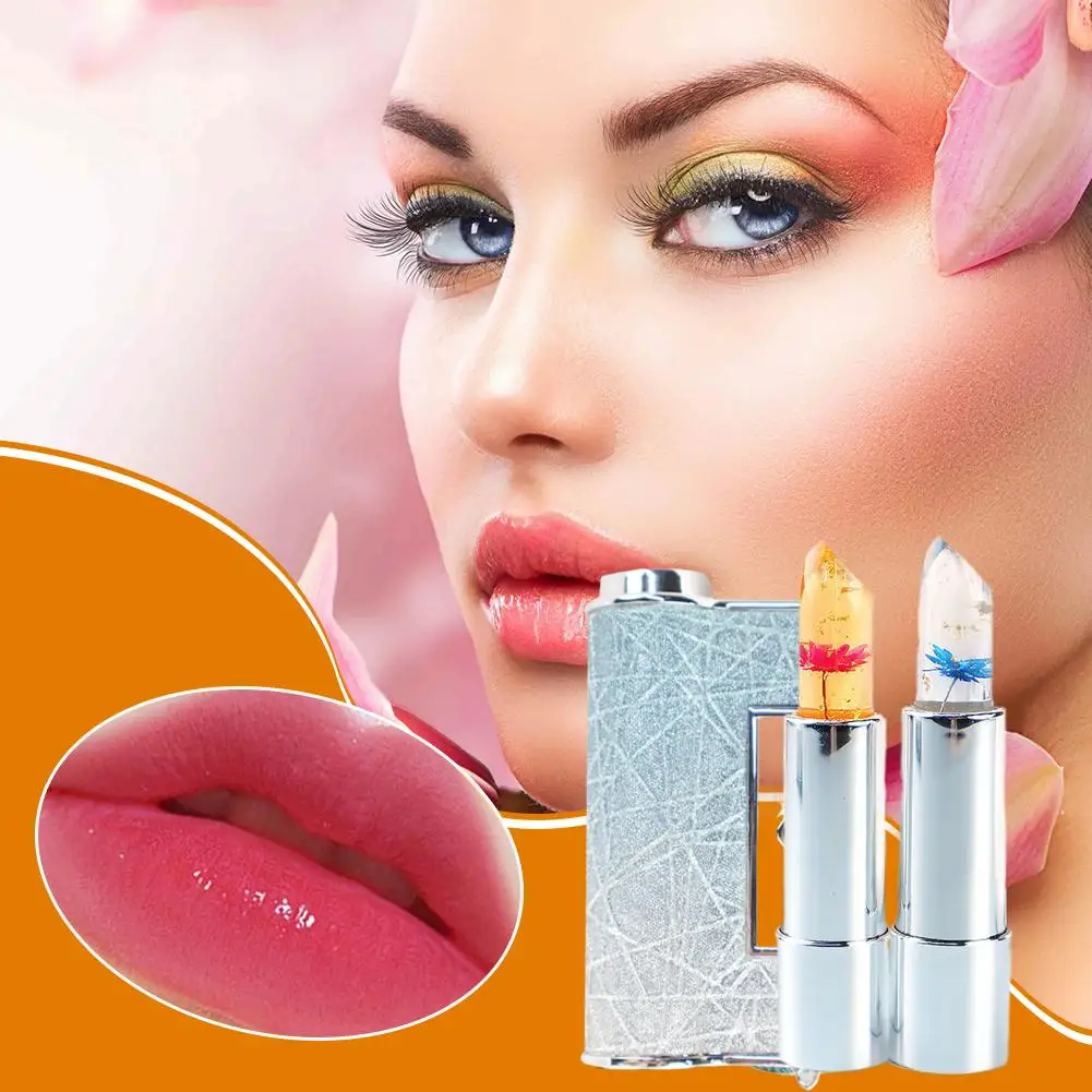 Feuchtigkeit spendende Blume transparente Lippenstift Temperatur Lippen pflege lang anhaltende Balsam Lippenstift Lippen wechselnde Farbe Gelee Make-up z4d0