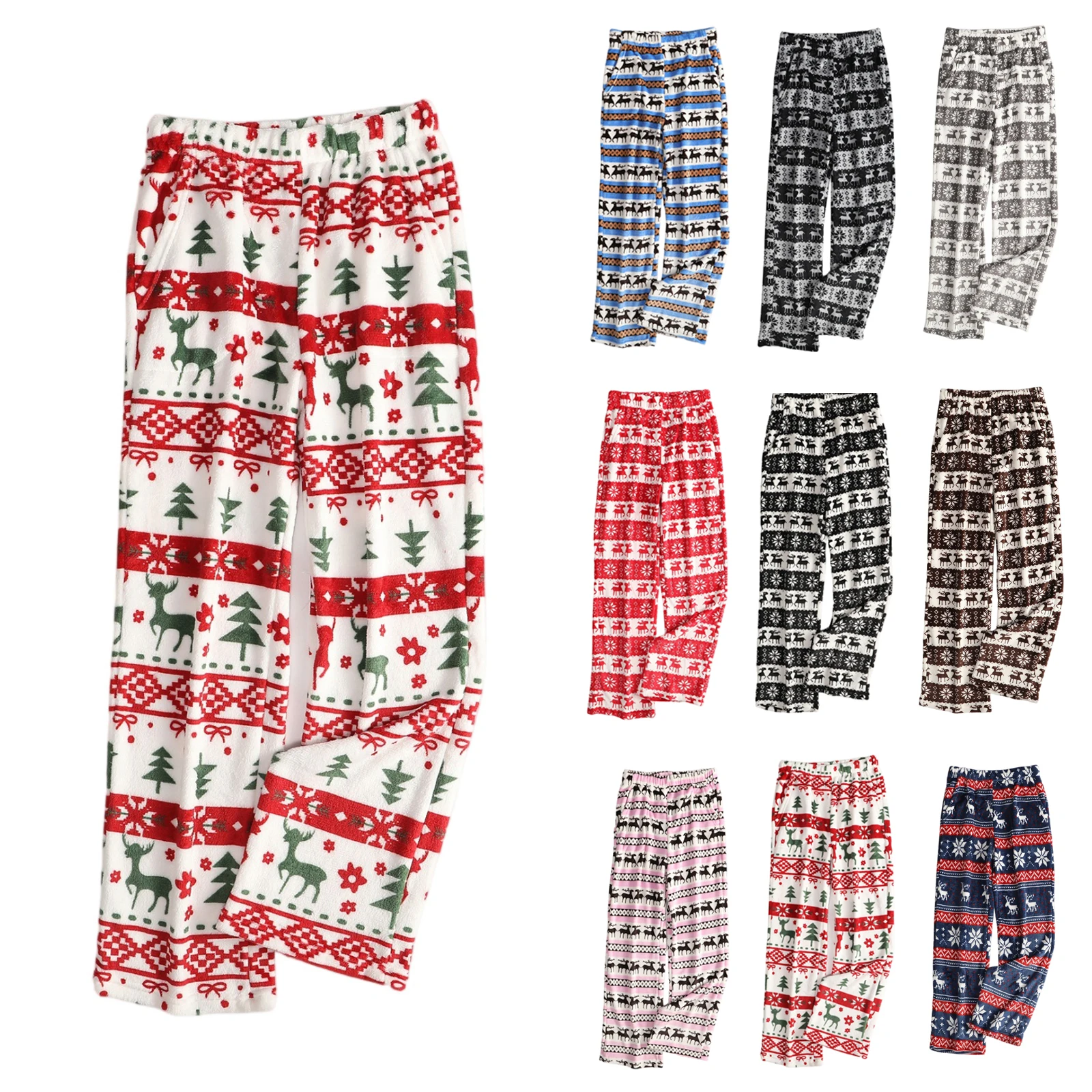 Calças de pijama femininas calças de pijama de pelúcia outono inverno calças de pijama de pelúcia estrela calças de sono macio cintura elástica calças de pijama