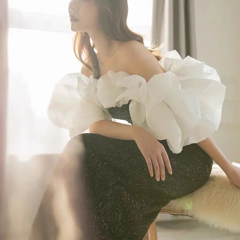 فستان سهرة مثير بترتر أسود أنيق رسمي أبيض للحفلات الراقصة فساتين طويلة للحفلات الصيفية للنساء 2025 فساتين ماكسي ضيقة