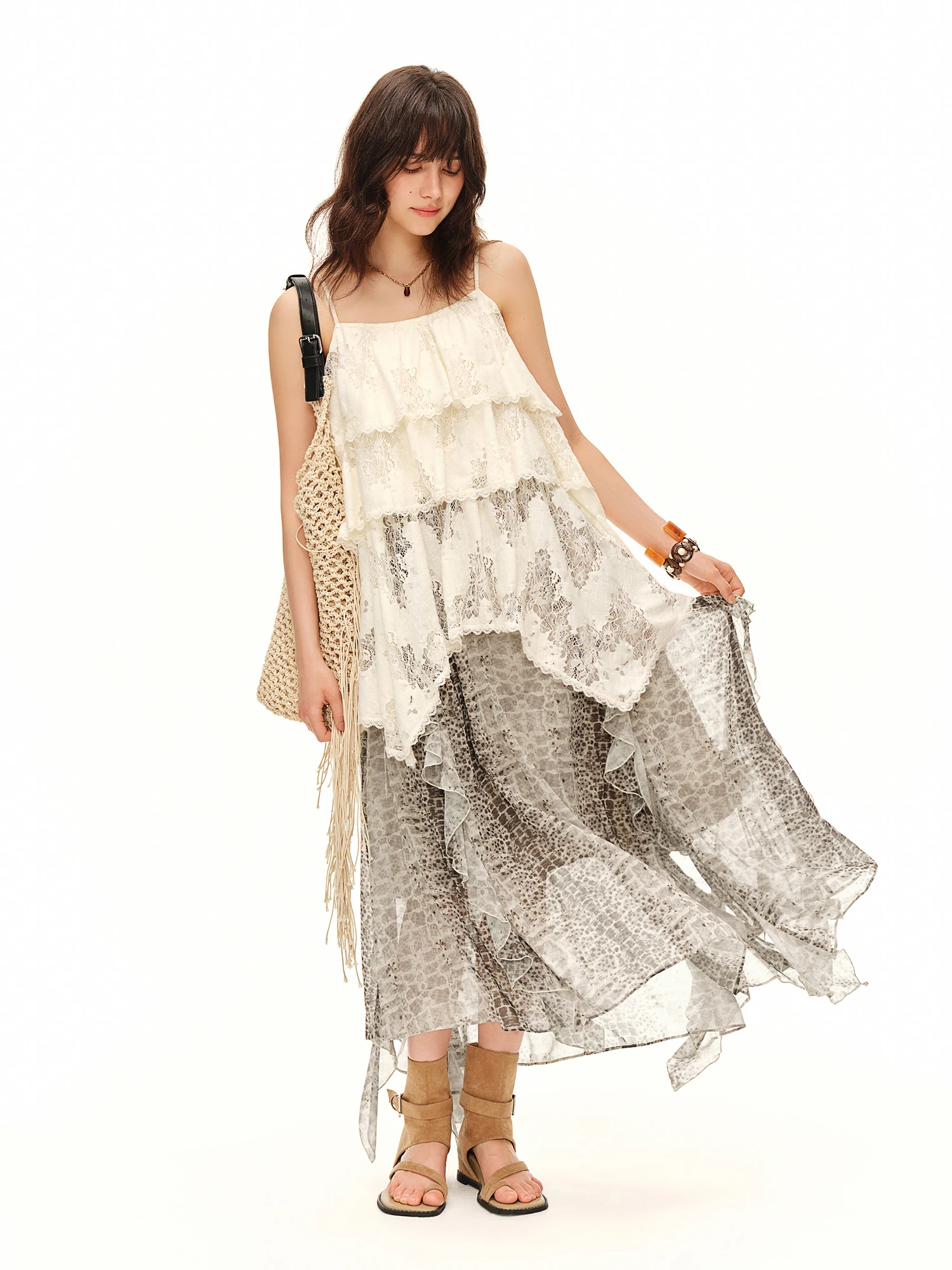 DUSHU Women's 2026 Summer New Arrival Lace Camisole Top Simple Ruffled Vacation Style Blouse Multiple Sizes for All Body Types