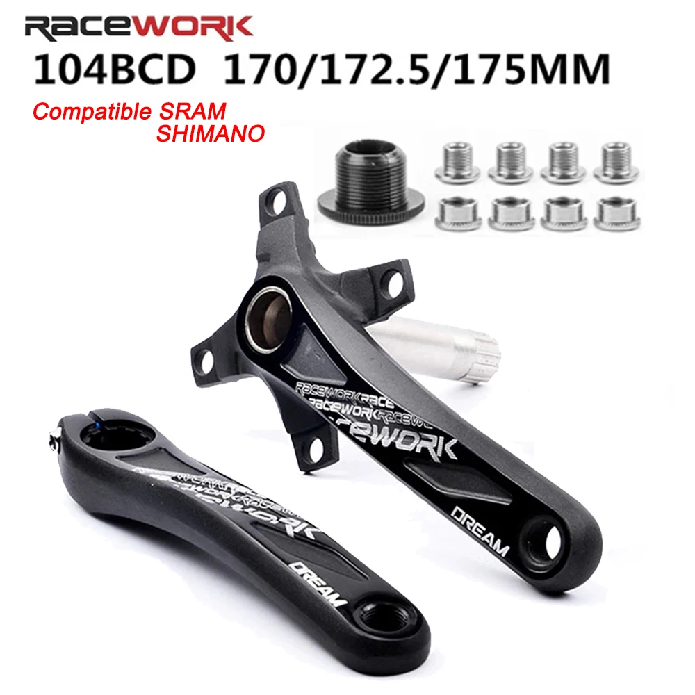 

RACEWORK 104BCD Bicycle Crankset Aluminum Alloy Bottom MTB Bike Parts 170mm 175mm Black Crank Arm Compatible SRAM SHIMANO