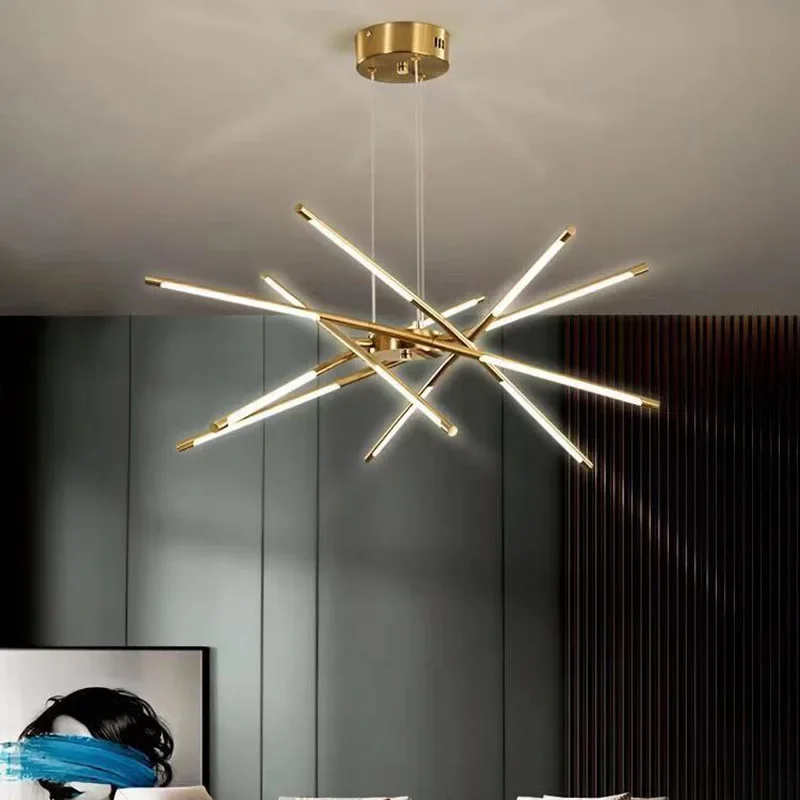 Lámpara LED lineal moderna para decoración del hogar, candelabro de techo con control remoto, diseño creativo, para sala de estar, comedor y