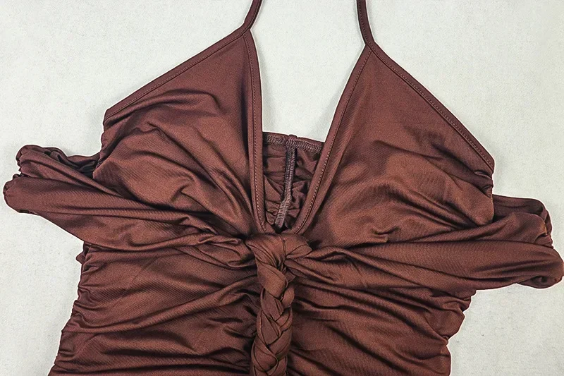 Frauen Sexy Braid Band Geraffte Bodycon Maxi Kleid V-ausschnitt Spitze Up Halter-Backless Off Schulter Schlank Bankett Party Lange Robe