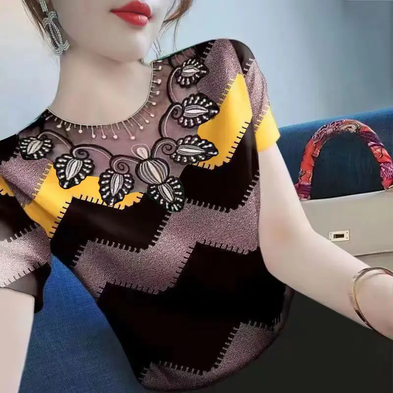 Women Summer Korean Fashion Striped O-neck Short Sleeve Shirts Women Clothes Casual All-match Appear Thin Office Lady Trend Tops