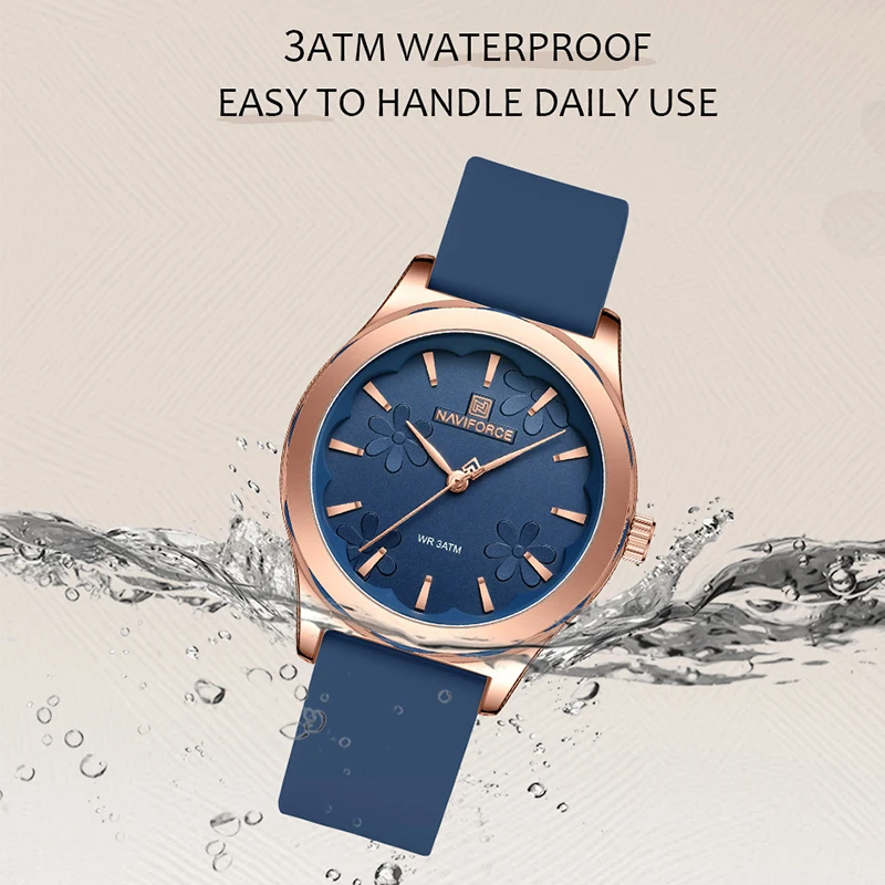 NAVIFORCE Unique Design Flower Dial Women Quartz Watch Silica Strap Fashion Luxury Waterproof ladies Wristwatch Relogio Feminino