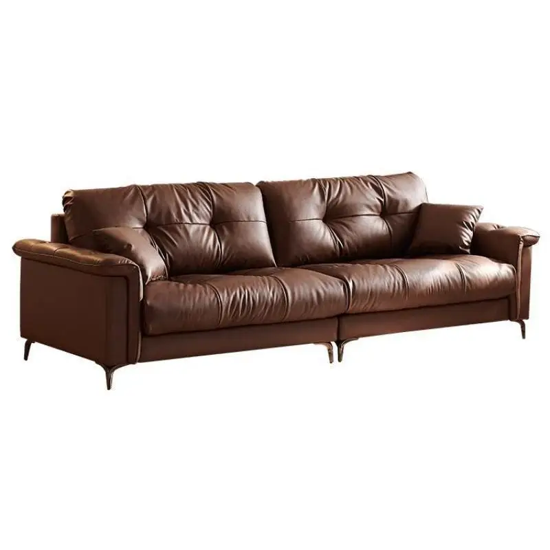 

Italian minimalist sofa, straight row medieval living room, small apartment first layer cowhide, down black sofa combination