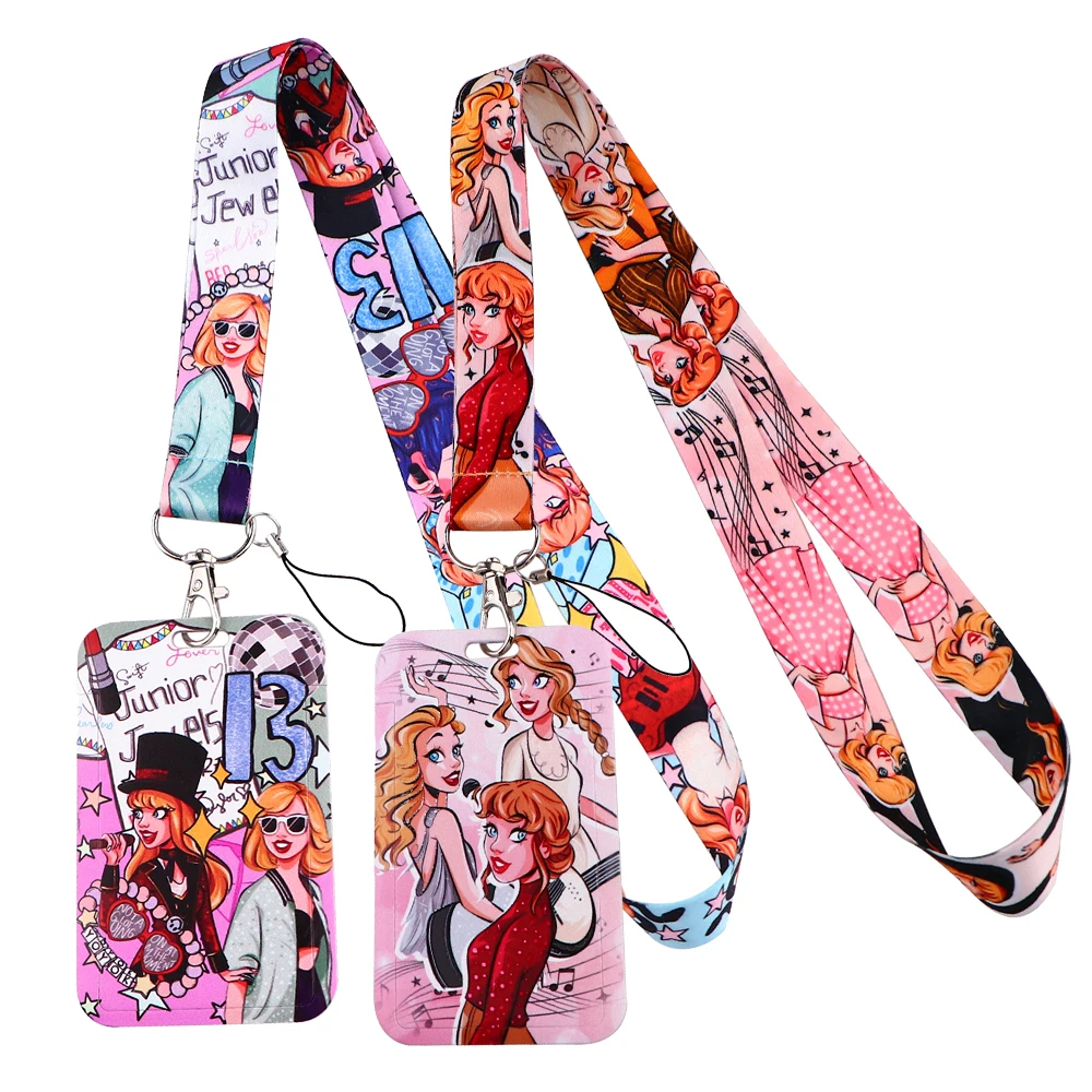 LX1271 Cartoon Singer Women Lanyard for Key Neck Strap ID Badge Holder Key Chain Key Holder Keyring Accessories Holiday Gift