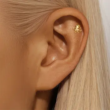 CANNER 1 Adet 925 Ayar Gümüş Beş Pençeli Ahtapot Kuş Köpekbalığı Dinozor Kedi Pençesi Saplı Küpe Kadınlar İçin Hayvan Figürlü Piercing İnce Takı 10 best sales Ahtapot piercingi - №8