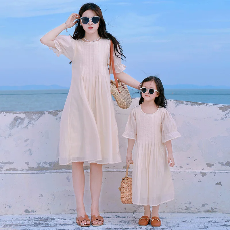 Mother and Daughters Equal Dresses Baby Girls and Mom Matching Clothes Same Mommy and Me One Piece Clothing Women Summer Frocks