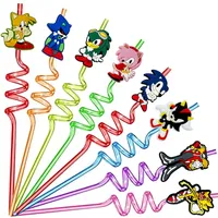 Hot 8pcs/set Sonic Hedgehog Straw Reusable Anime sonic Kids Birthday Party Decorations Baby Shower Party Supplies