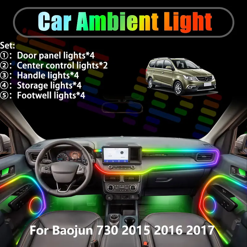 

Для Baojun 730 2015-2017, Wuling MK1 2/18: Комплект светодиодной подсветки салона и багажника USB RGB (18 в 1)