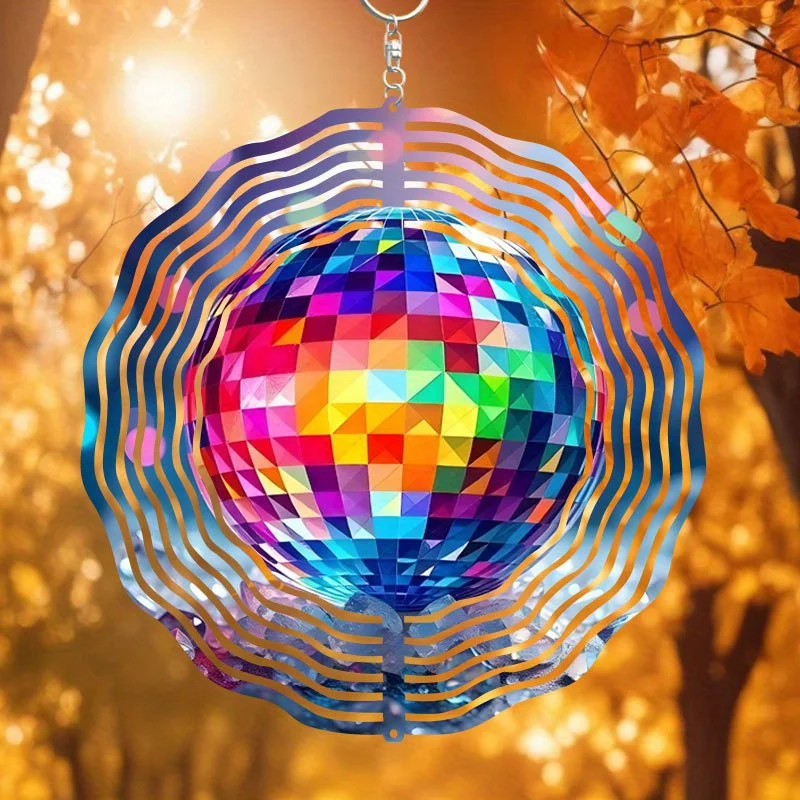 CIFbuy Rainbow Disco Ball Wind Chime, Metal Colorful Glass Light Catcher, Rotating Hanging Decor for Indoor Outdoor Garden Patio