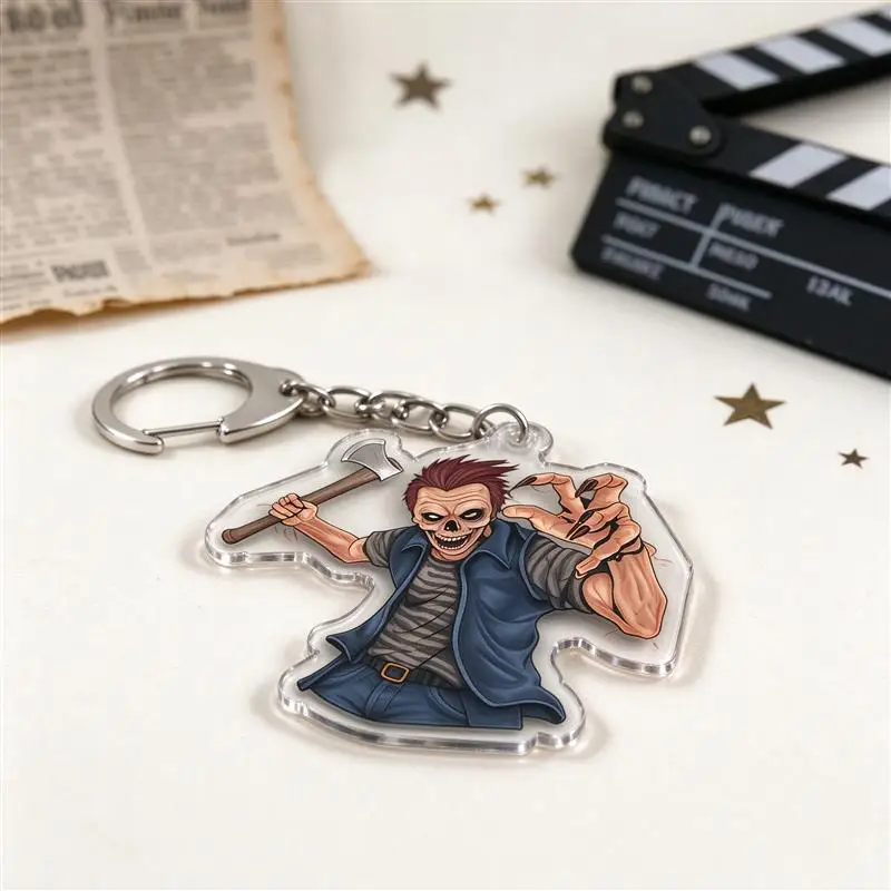 Lightweight Wear Resistant Cute Vintage Spooky Creepy Halloween Themed Witch Haunted House  Acrylic Keychain 5cm