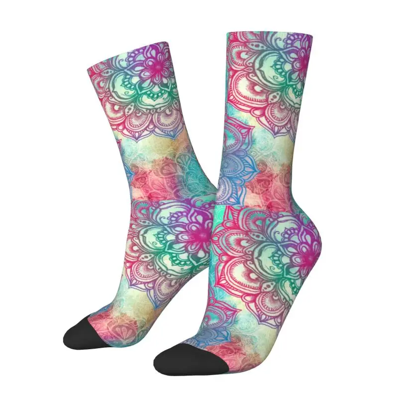 The Rainbow Mandala Pattern Dress Socks Men Women Warm Fashion Boho Floral Buddha Buddhism Flower Crew Socks