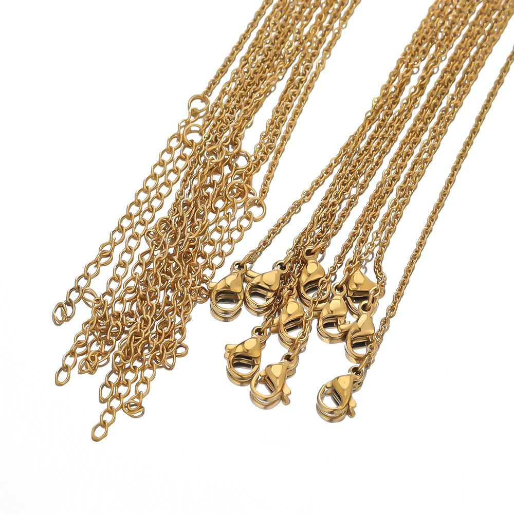 Cadenas de eslabones de acero inoxidable, 10 piezas, 45 + 5cm, Color dorado, collares a granel, joyería de moda, cadenas ajustables, gargantillas