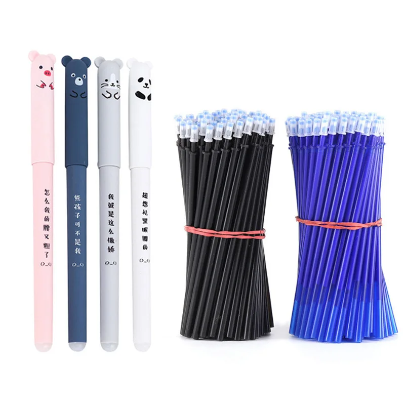 1pcs Cartoon Animals Erasable Pen 0.35mm Refill Rods Cute Panda Cat Pens Kawaii Ballpoint pen For School Writing Washable Handle