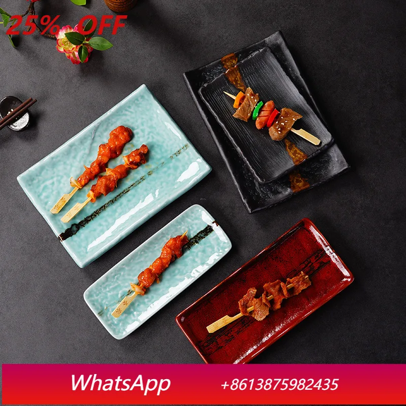 

YJQ 2 packs rectangular ceramic plate commercial Japanese material sushi plate sashimi plate tableware wave Japanese