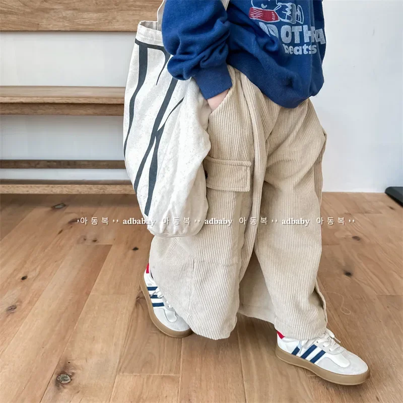 2024 Winter Autumn New Kids Loose Trousers Korean Fashion Baby Boy Girl Corduroy Pants Toddler Clothing Casual Children Clothes
