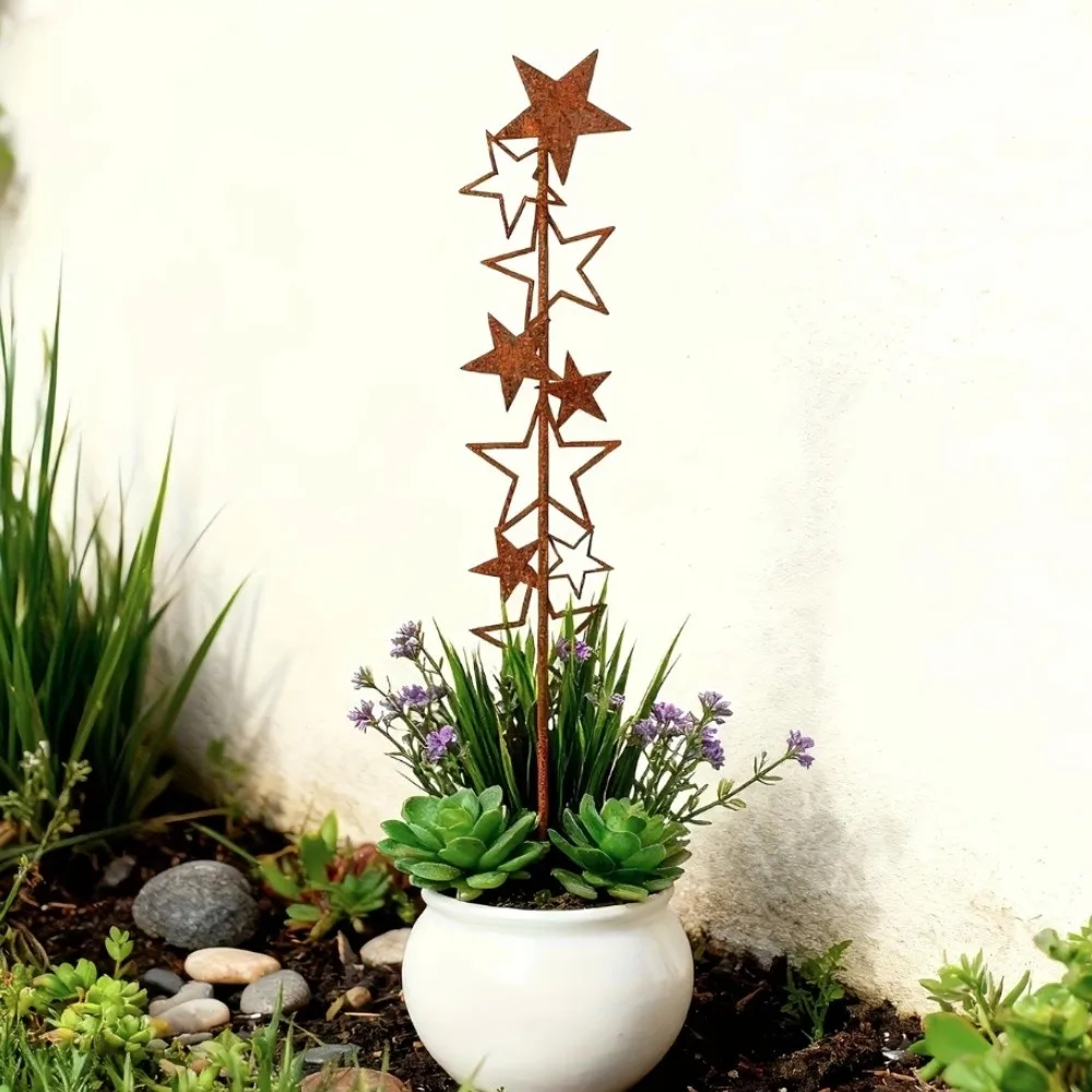 Rusty Star Garden Stakes Rustic Vintage Decorative Vines Climbing Stake Multi-purpose Metal Decorative Posts Outdoor Decors