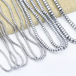 Natural Silvery Hematite Stone Beads Flat Cylinder Round Loose Spacers For Jewelry Making DIY Bracelets Accessorises 3/4/6/8MM
