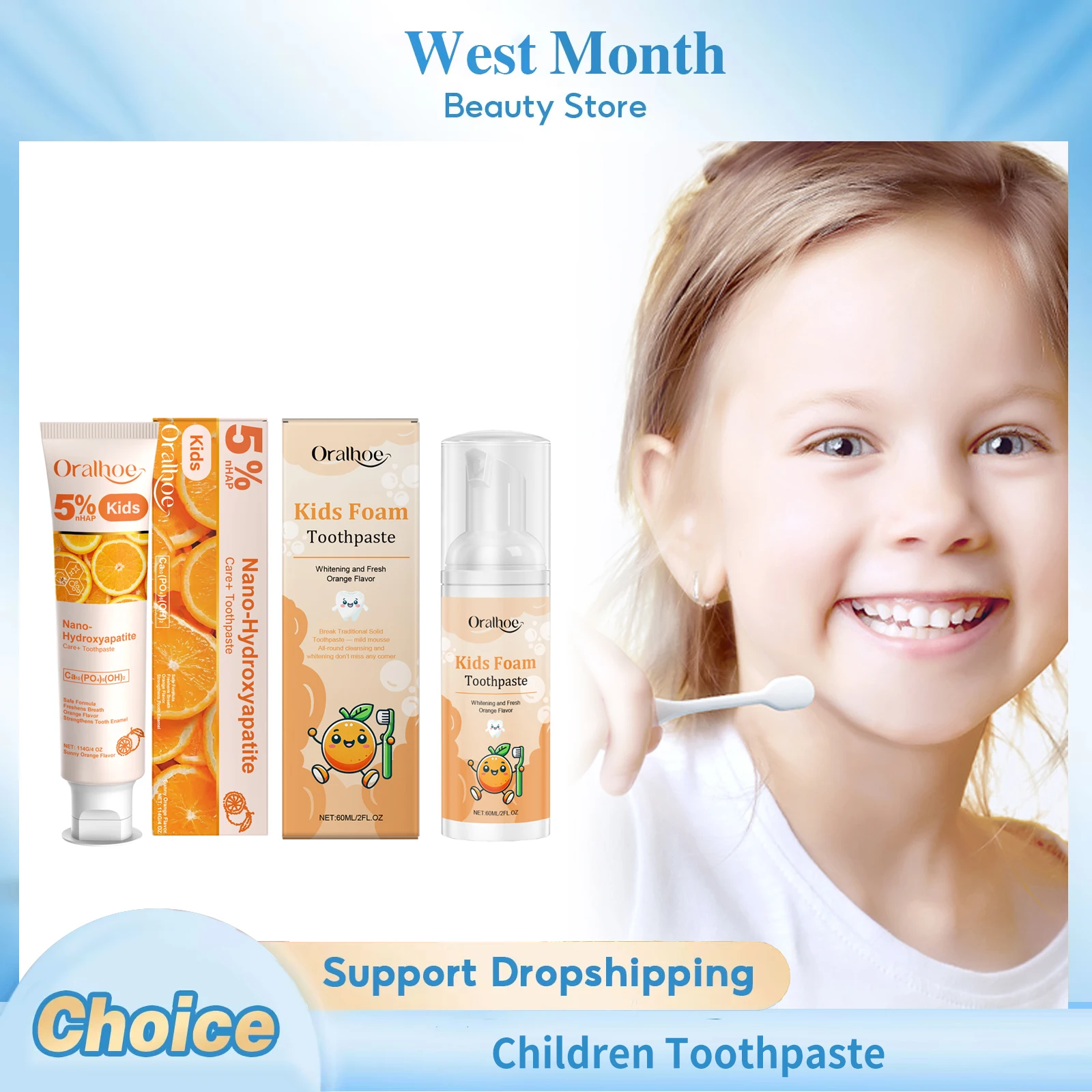 

Children Toothpaste Sweet Orange Flavor Oral Cleansing Whitening Anti Cavity Teeth Stains Freshen Breath Kids Care Mousse Foam
