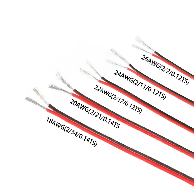 2468 Red And Black 18 20 24 26 AWG Dual Parallel Tinned Copper Electronic Wire Extension Cable 590.1M Roll