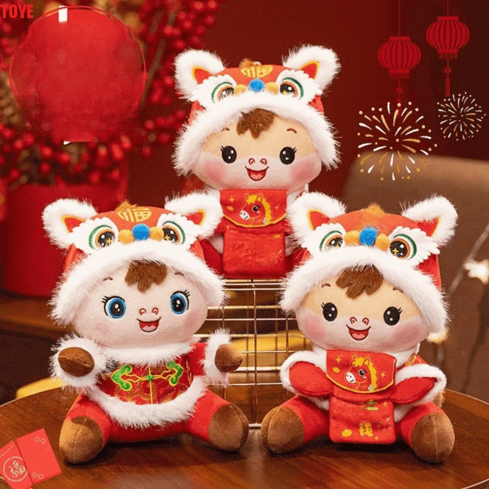 

Традиционный мультяшный лошадь, мягкие игрушки 16/20/25 см, милый китайский конь зодиака, красный счастливый пони, плюшевая кукла, весенний фестиваль