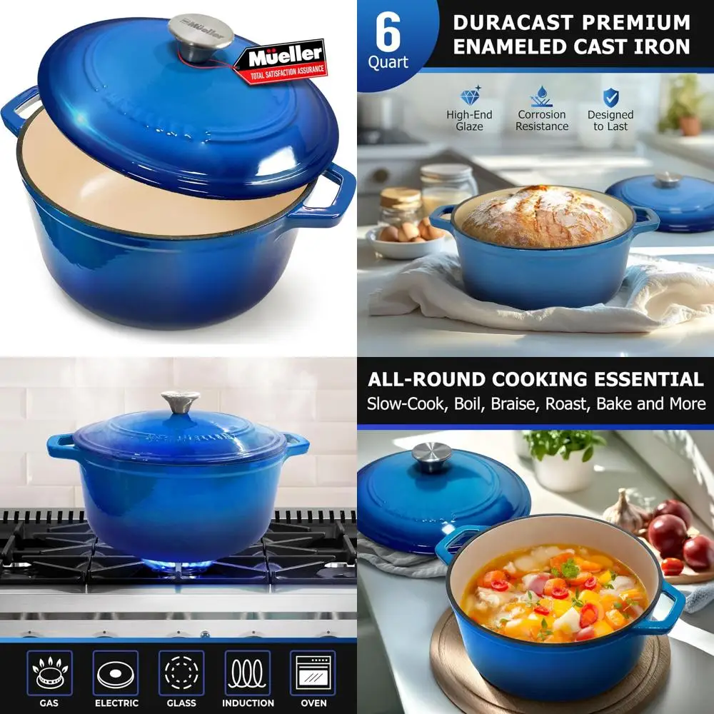 

Эмалированная чугунная голландская духовка, 6 литров, сверхпрочная кастрюля с крышкой, подходит для всех варочных панелей, отделка цвета морской волны, идеально подходит для