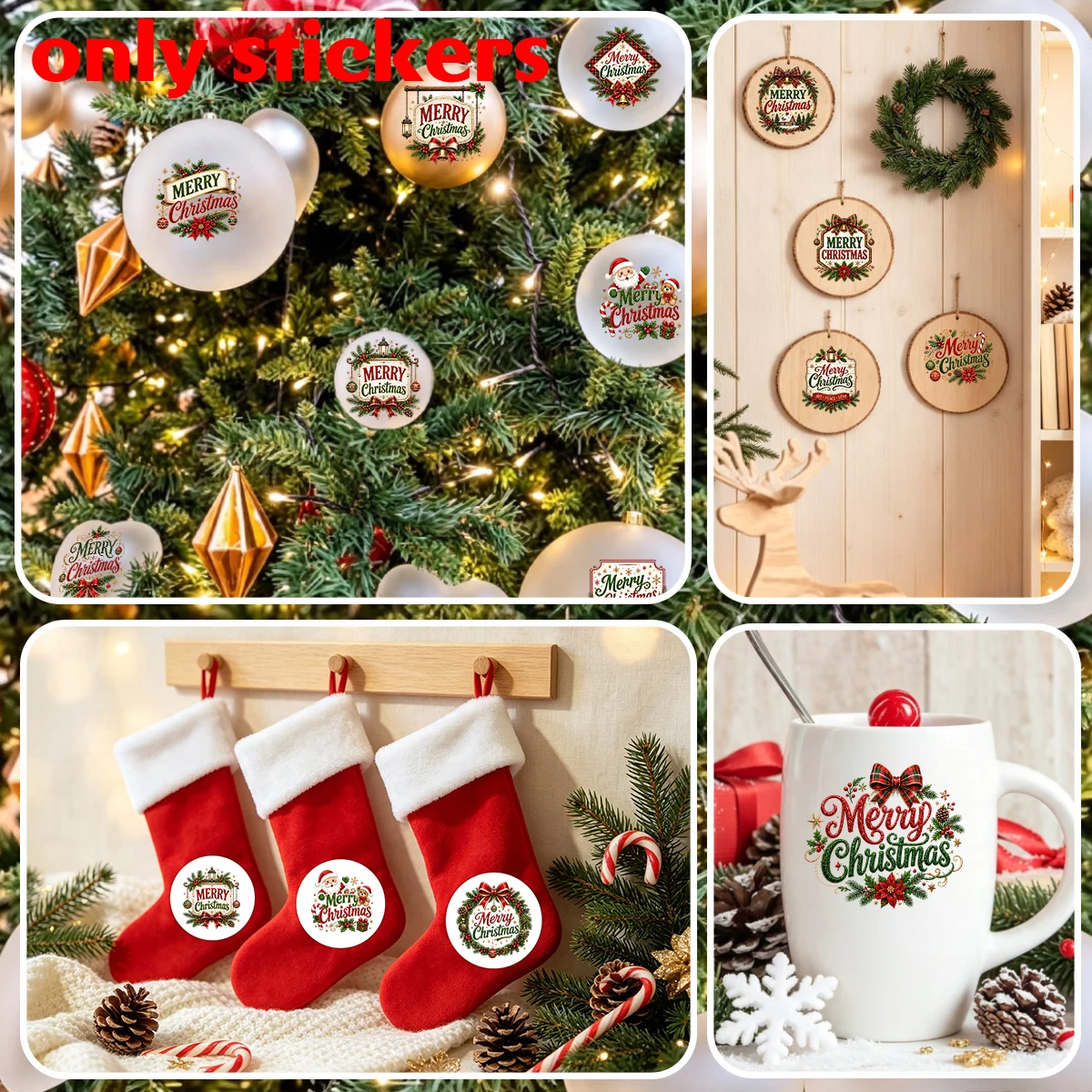 48 Stück - 6 Blätter Frohe Weihnachten UV-DTF-Transferaufkleber für Tassen, Glasgefäße, Ornamente, Fenster, Heimparty- und Feiertagsgeschenkdekorationen – Detail 3