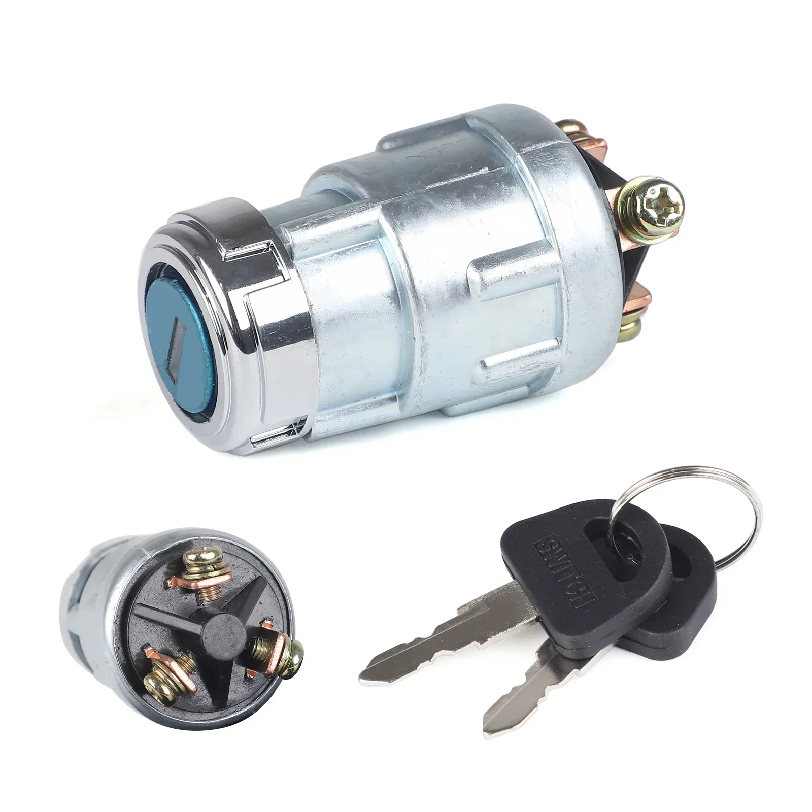 Para coche motocicleta Tractor remolque carretilla elevadora camión interruptor de arranque de encendido plateado con 12V 3 posiciones 3 Terminal de conexión 2 teclas