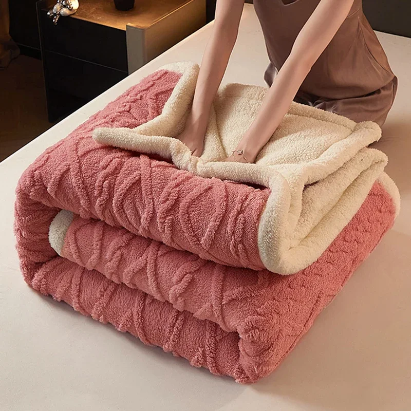 Thick Warm Taffeta Fleece Winter Blanket for Bed Geometric Pattern Soft Sofa Throw Blankets Queen Size Plush Bedroom Bedspread