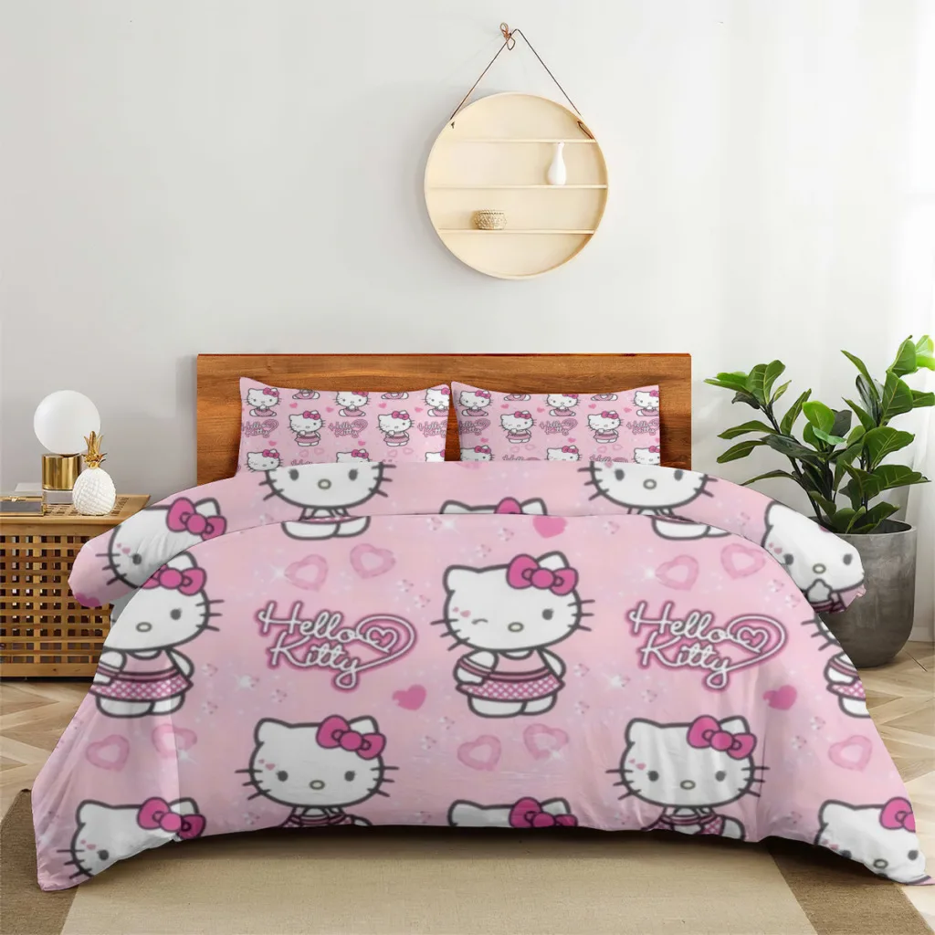 

Hello Kitty Bed Sheets Set Comforter Quilt Cover Duvets Double Bedding