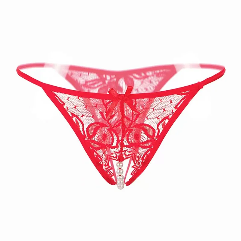 

women's underwear Opening Crotch Pearls Thongs G-String transparent sexy panties female lace low-waist Crotchless briefs Women