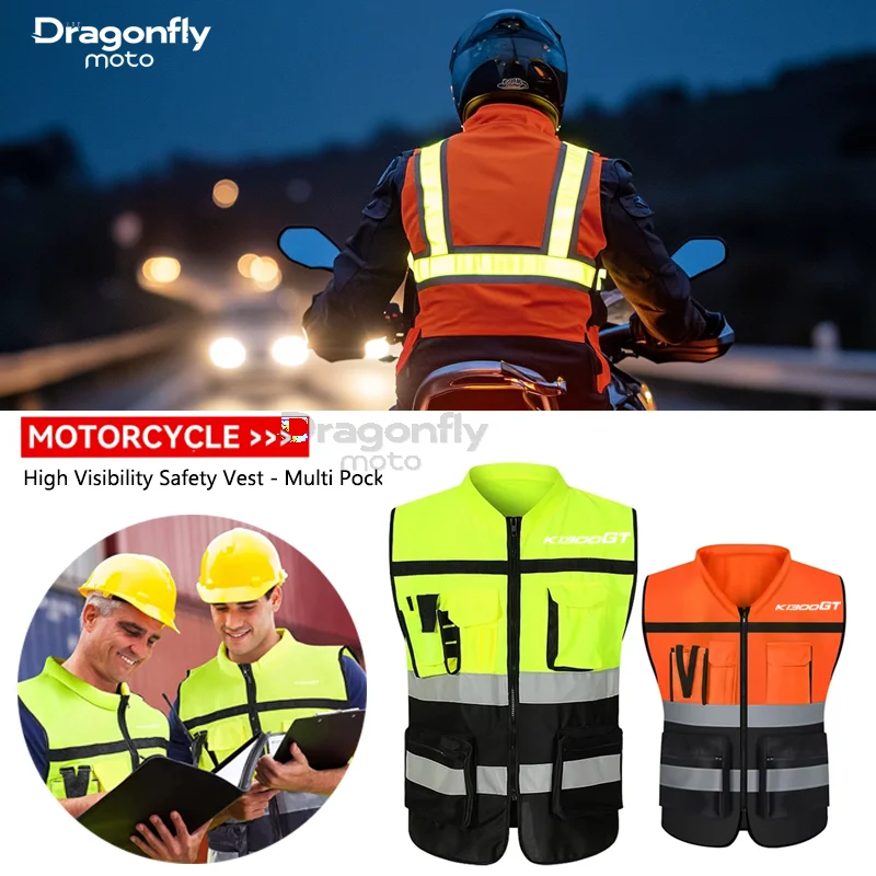 

K1300GT Logo Motorcycle Multi Pocket Safety Vest Night Visibility Gear For BMW K1300GT K1300 K 1300 GT 2009 2010 2011 2012 2013