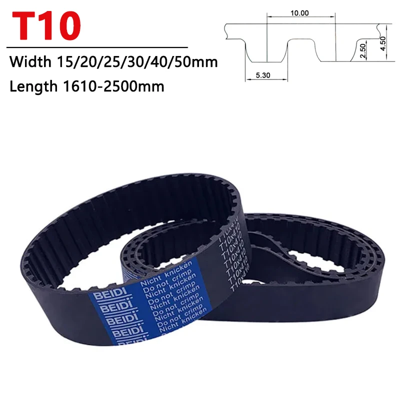 

1pc T10 Timing Belt Rubber Length 1610 1630 16401700 1780-2500mmClosed Loop Drive Synchronous Belt Width 15 20 25 30 40 50mm