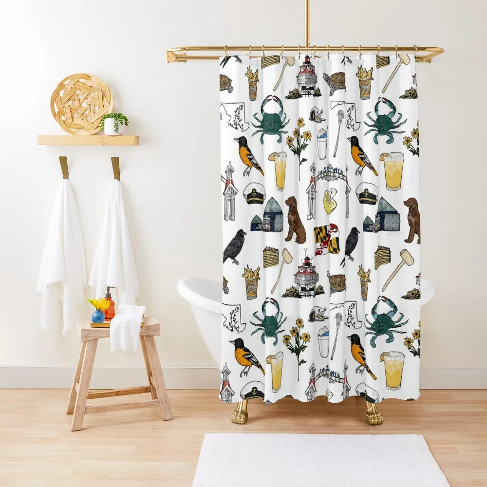 

Maryland Pattern - White Shower Curtain For Shower Bathtub Bathroom Accessory Curtain