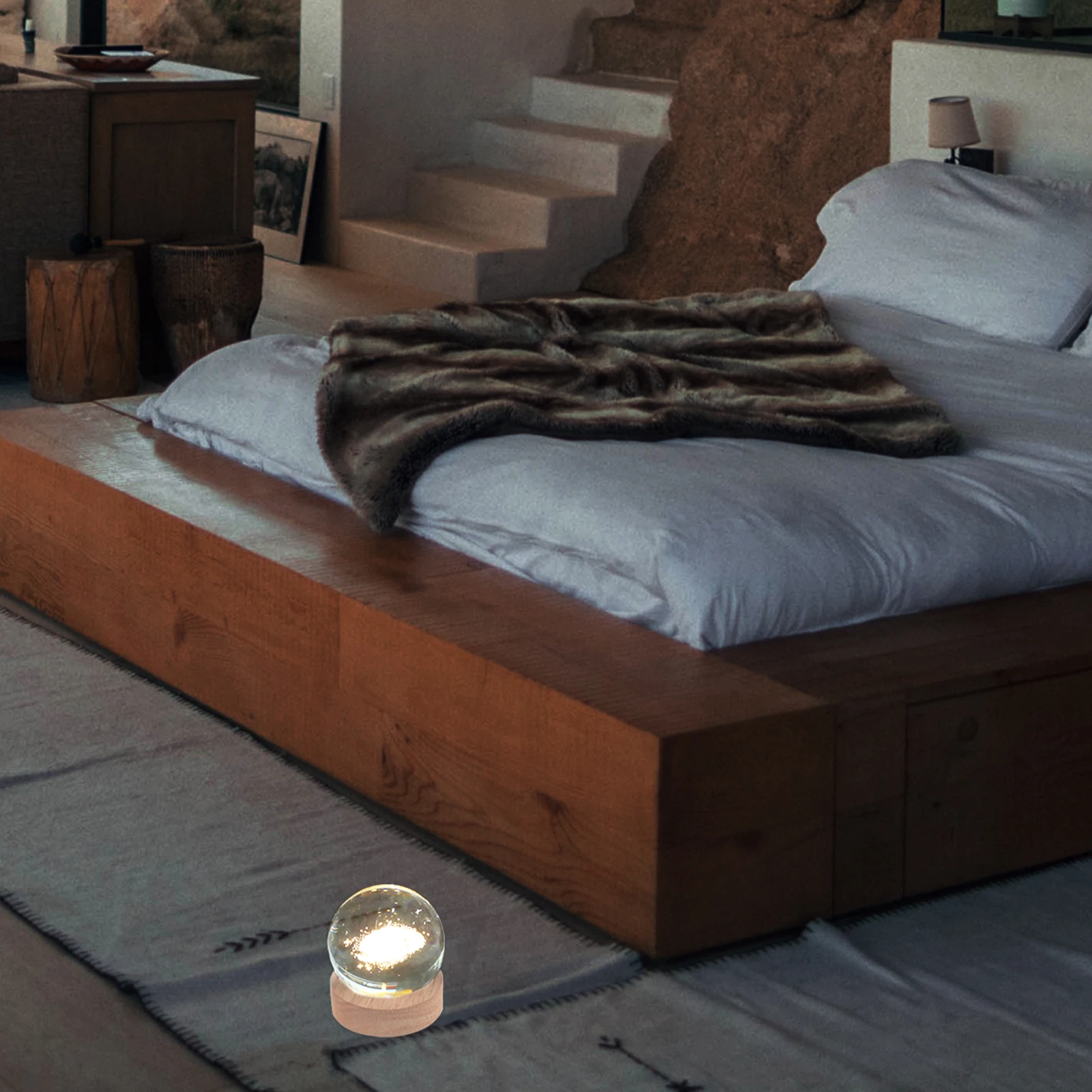 

1Set Crystal Ball Night Light Wooden Base Table Lamp Bedroom Decorative Night Lamp Warm Light Bedside Room Decor Gift