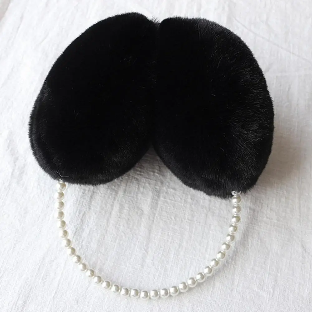 Orejeras de forro polar agrandadas para niñas y mujeres, elegantes orejeras de felpa, cubiertas de oreja peludas suaves con perlas de imitación, moda de invierno